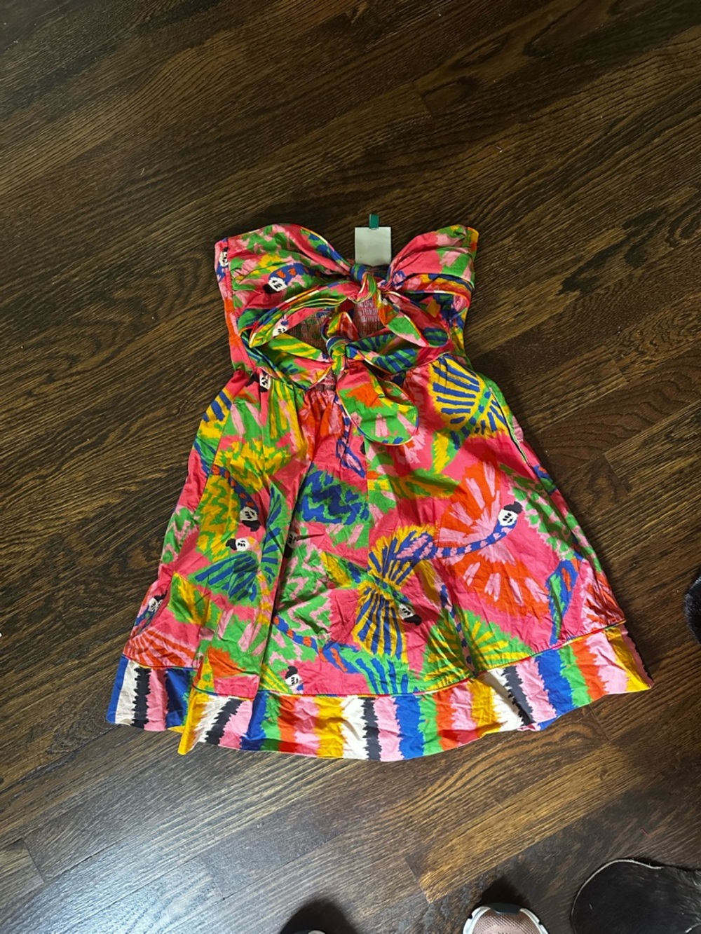FARM Rio Strapless Graphic Macaw Mini Dress in Pink, Green & Blue Small - Picture 3 of 5